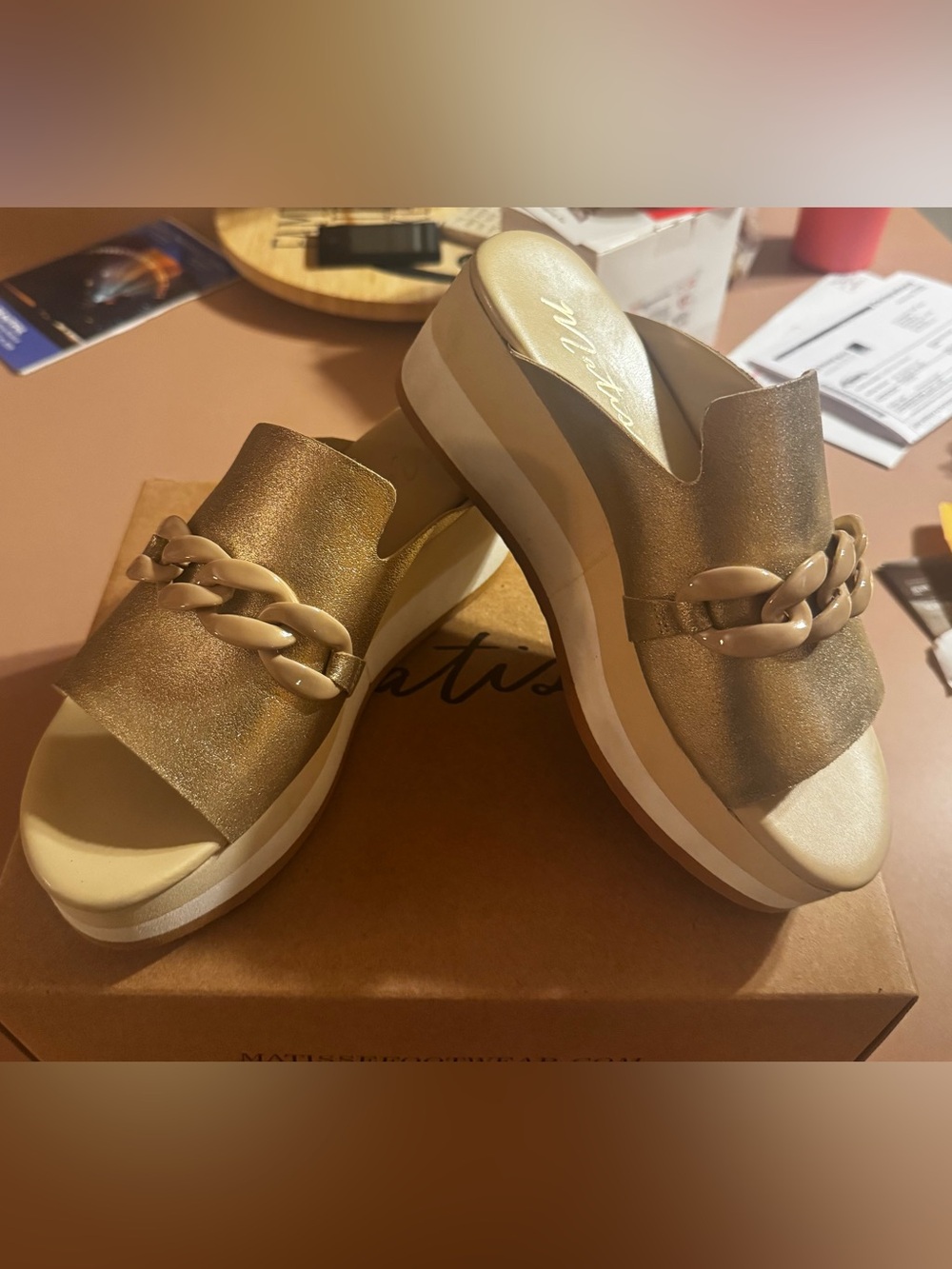 Matisse Gold Chain-Trim Platform Slide - Picture 2 of 6
